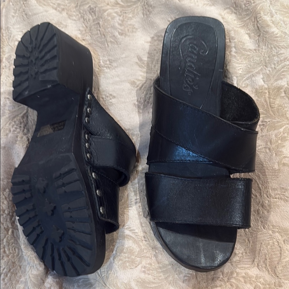 Candie's Black Mules with Rugged Sole